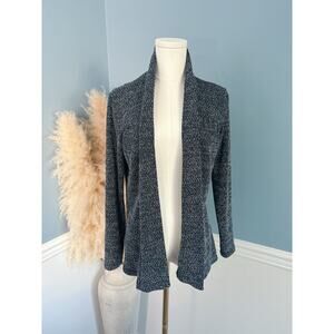 Carol Rose Marled Knit Cardigan Swearer Size Medium Petite Navy Blue
